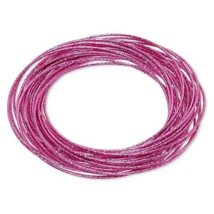 Multi Strand Dark Pink Textured Enameled Steel Interlocking Bangle Bracelet